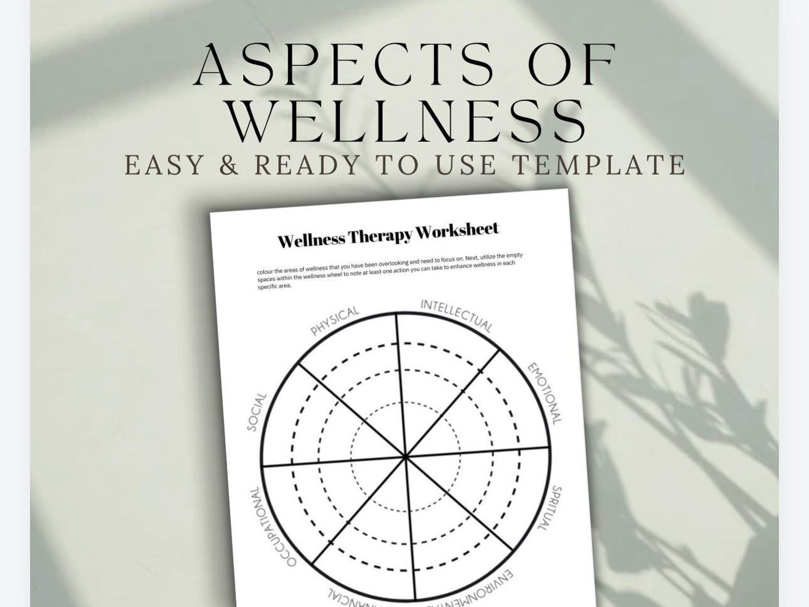 Wellness Wheel Worksheet: Therapy Toolkit for Self care (digital