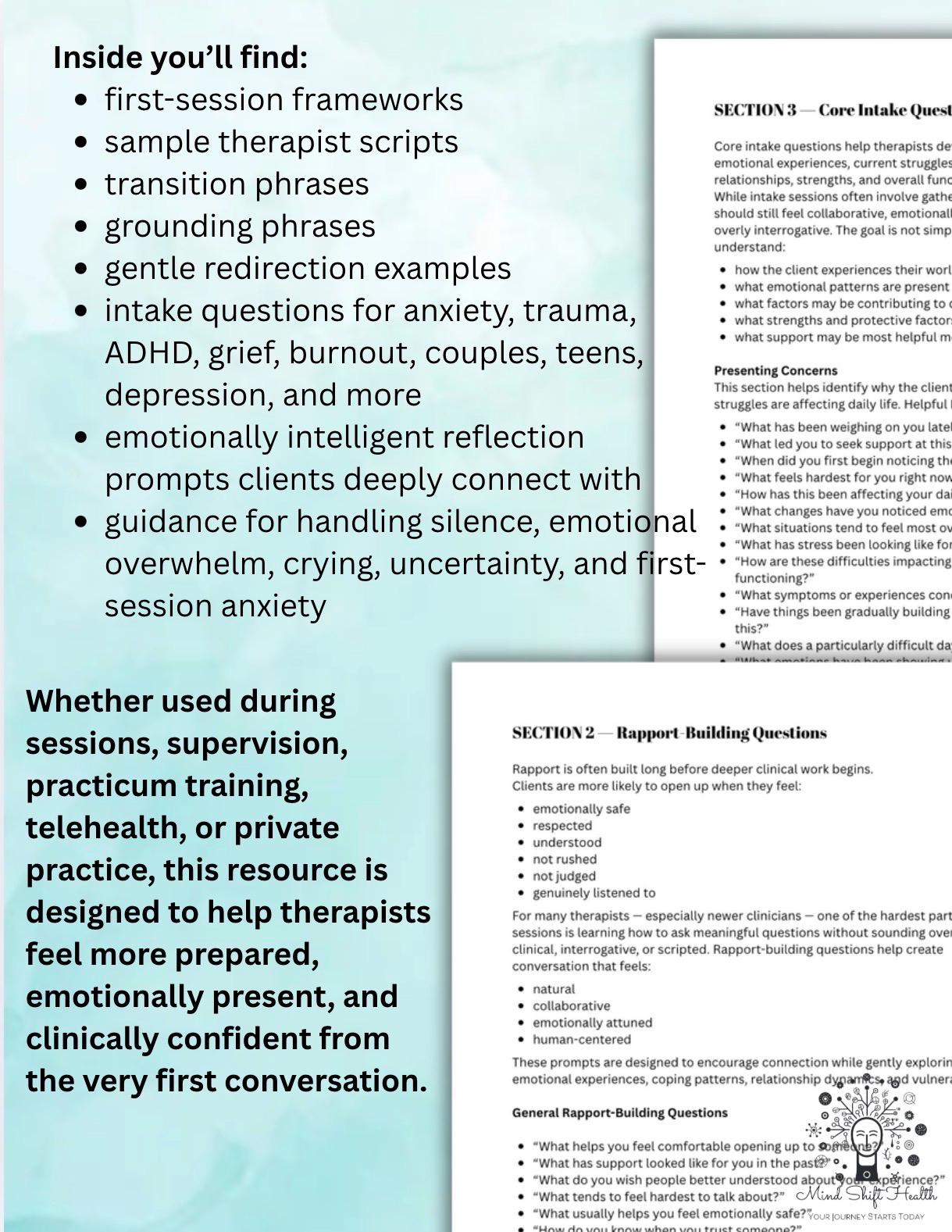 The Intake Session Companion for Therapists Intake Questions & First ...
