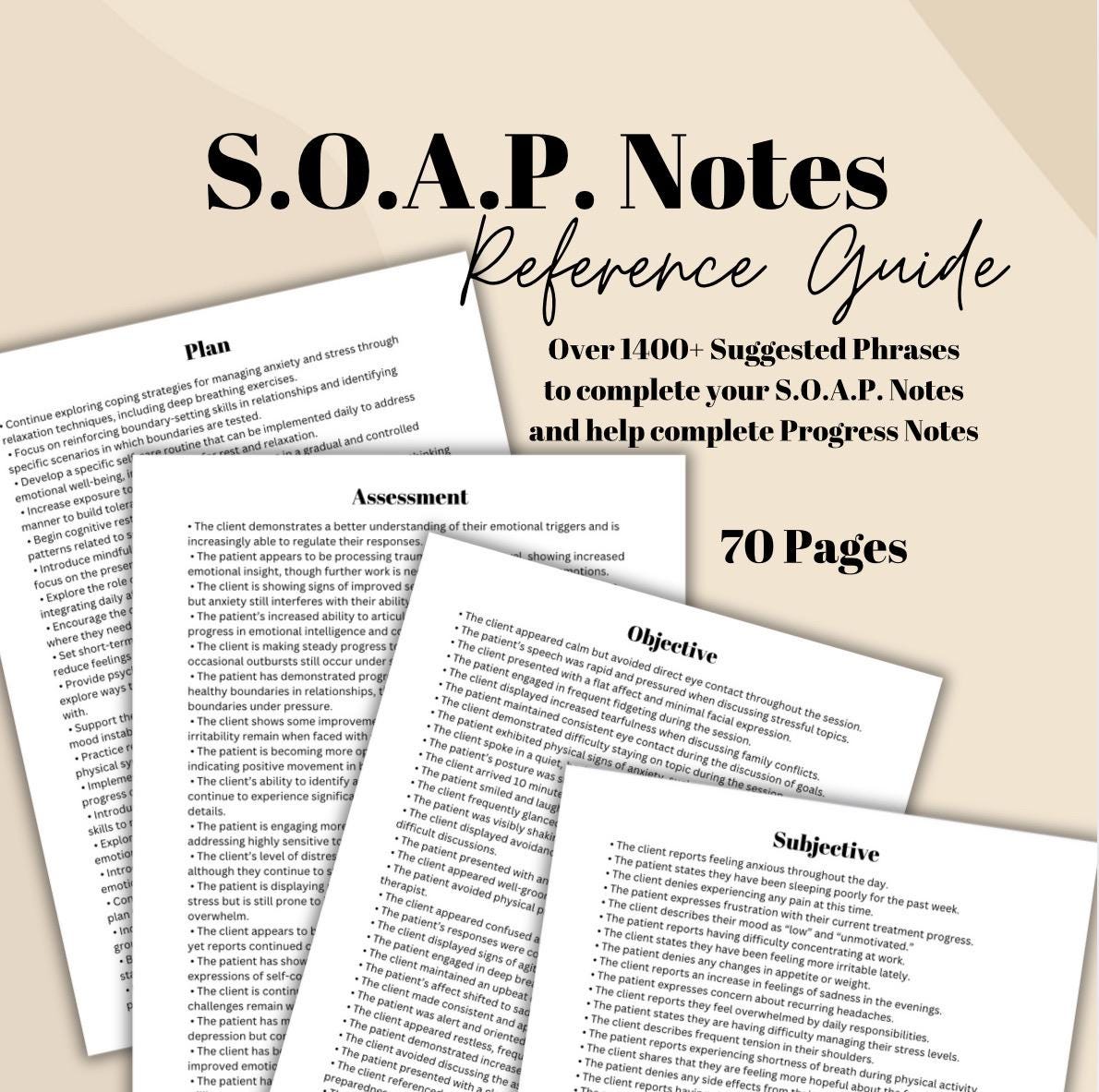 SOAP Notes Sentence Examples for Therapy Notes Progess Notes Therapist Tools Post Therapy Clinical Notes Soap Note Template digital download
