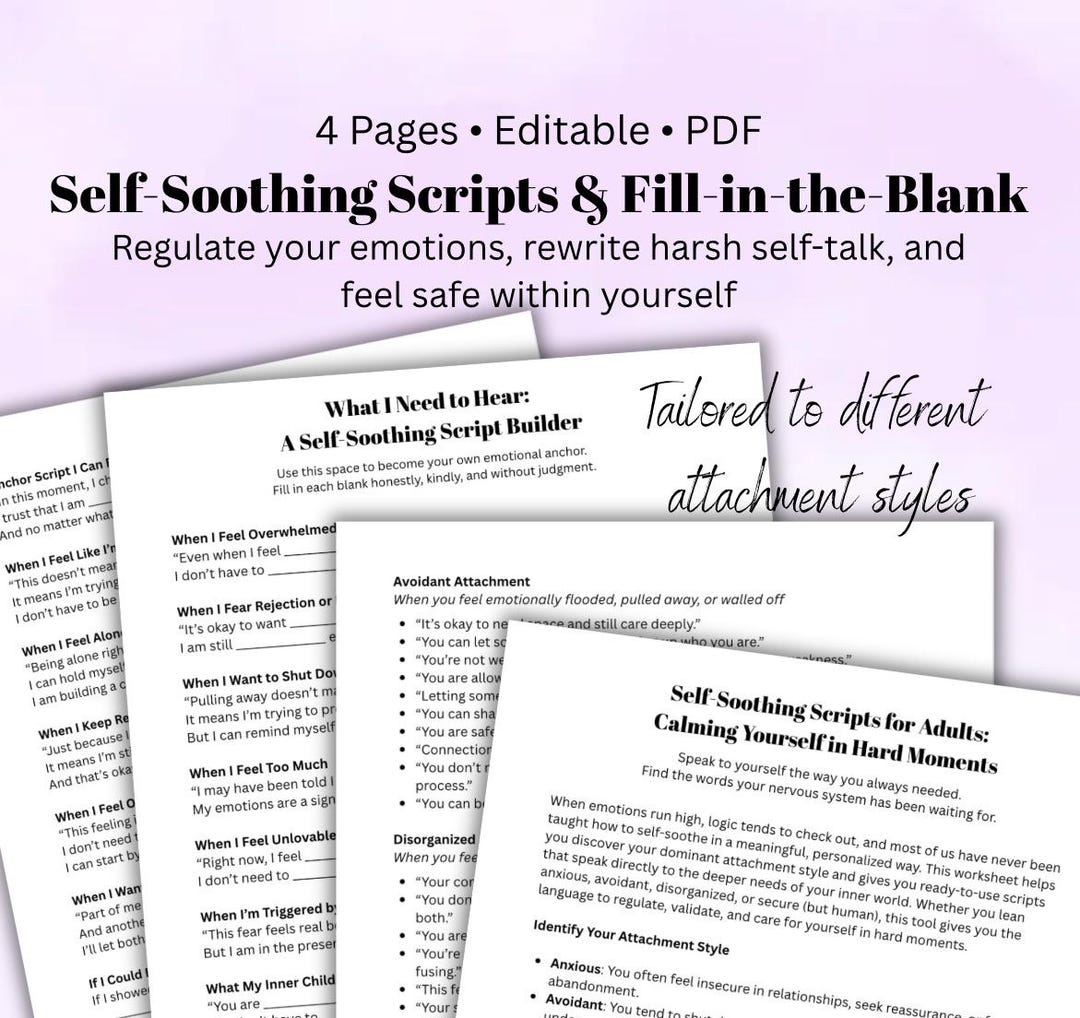 Self-soothing Scripts & Fill-in-the-blank Activity Workbook Self ...