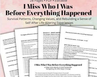 Identity Loss Workbook Grief Therapy Worksheet “I Don’t Feel Like Myself” Self Discovery & Healing Therapist Resource Miss the Old Me