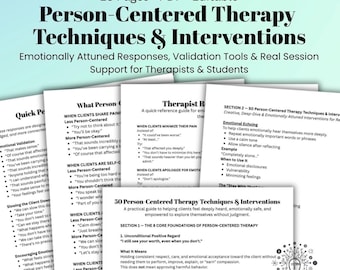 Person-Centered Therapy Techniques & Interventions Therapist Response Guide, Counseling Techniques, Validation Tools Therapy Session Support