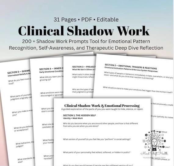 Clinical Shadow Work Workbook Therapeutic Reflection Journal for Emotional Healing, Inner Child Work, Triggers & Self-Sabotage
