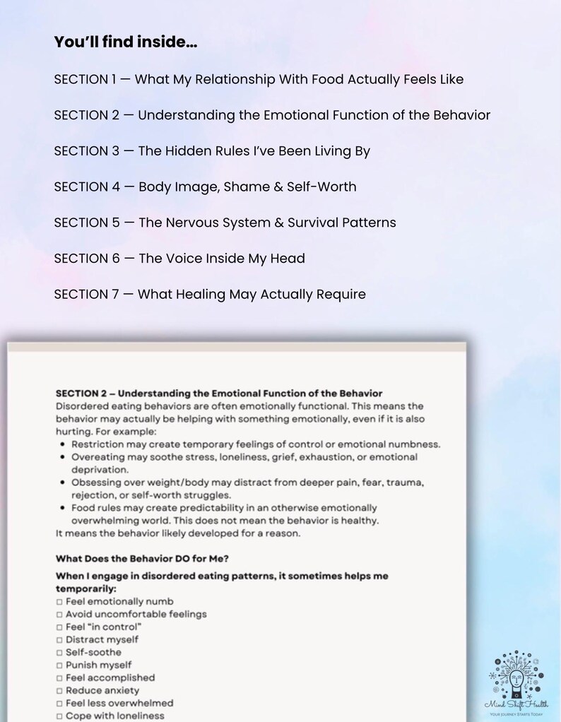 Disordered Eating Workbook Emotional Eating & Body Image Therapy ...