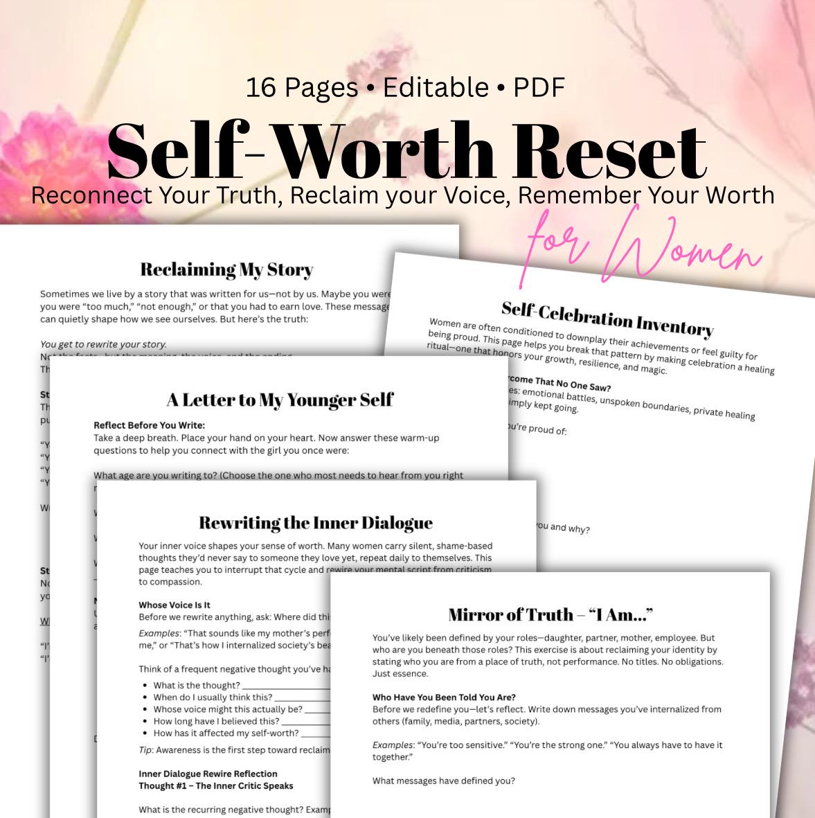 Self-Worth Journal for Women Confidence Building Workbook Self-Esteem Printable Guided Self-Love Journal Inner Healing PDF