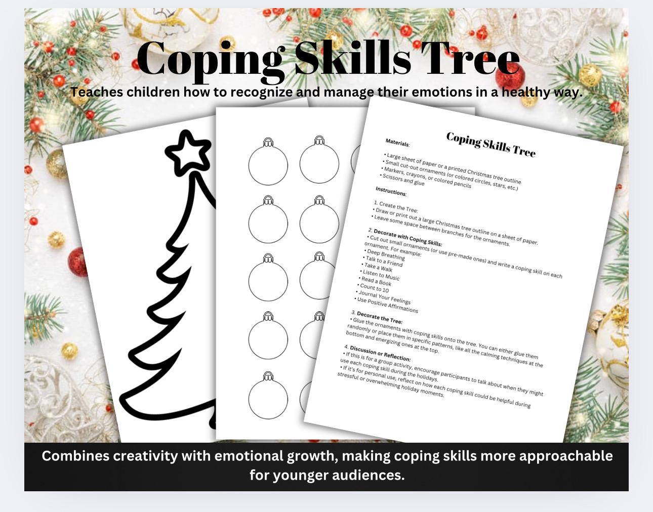 christmas coping skills tree activity: mental health worksheet