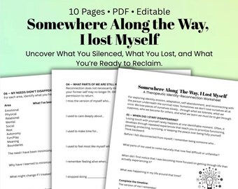 Identity Loss Therapy Worksheet, Self Abandonment Worksheet, Reconnect With Yourself Printable, Self Discovery Mental Health Resource