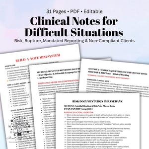 Clinical Notes for Difficult Situations  Risk Rupture, Mandated Reporting Suicidal Ideation  Client Denial, Self Harm, Client Frustration