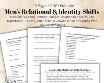 Mens Relational & Identity Shifts Workbook Life Transitions Therapy Worksheet Men’s Mental Health Resource Self Discovery Journal Prompts
