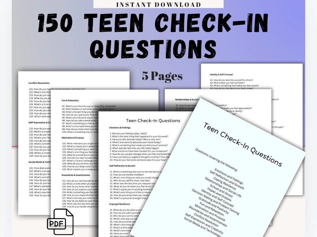 Teen Check-in Questions | 150 Mental Health Prompts (digital Download ...