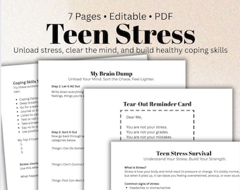 Hojas de trabajo para el estrés y la liberación de ideas en adolescentes: Cuaderno de trabajo sobre salud mental (PDF imprimible)