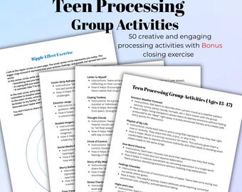 Teen Therapy Group Activities PDF 50 SEL Exercises, Social-Emotional Learning Worksheets & Processing Activities Printable