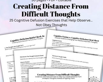 Cognitive Defusion Exercises ACT Therapy Workbook Therapist Resources Thought Process Anxiety Worksheets Cognitive Fusion Printable PDF
