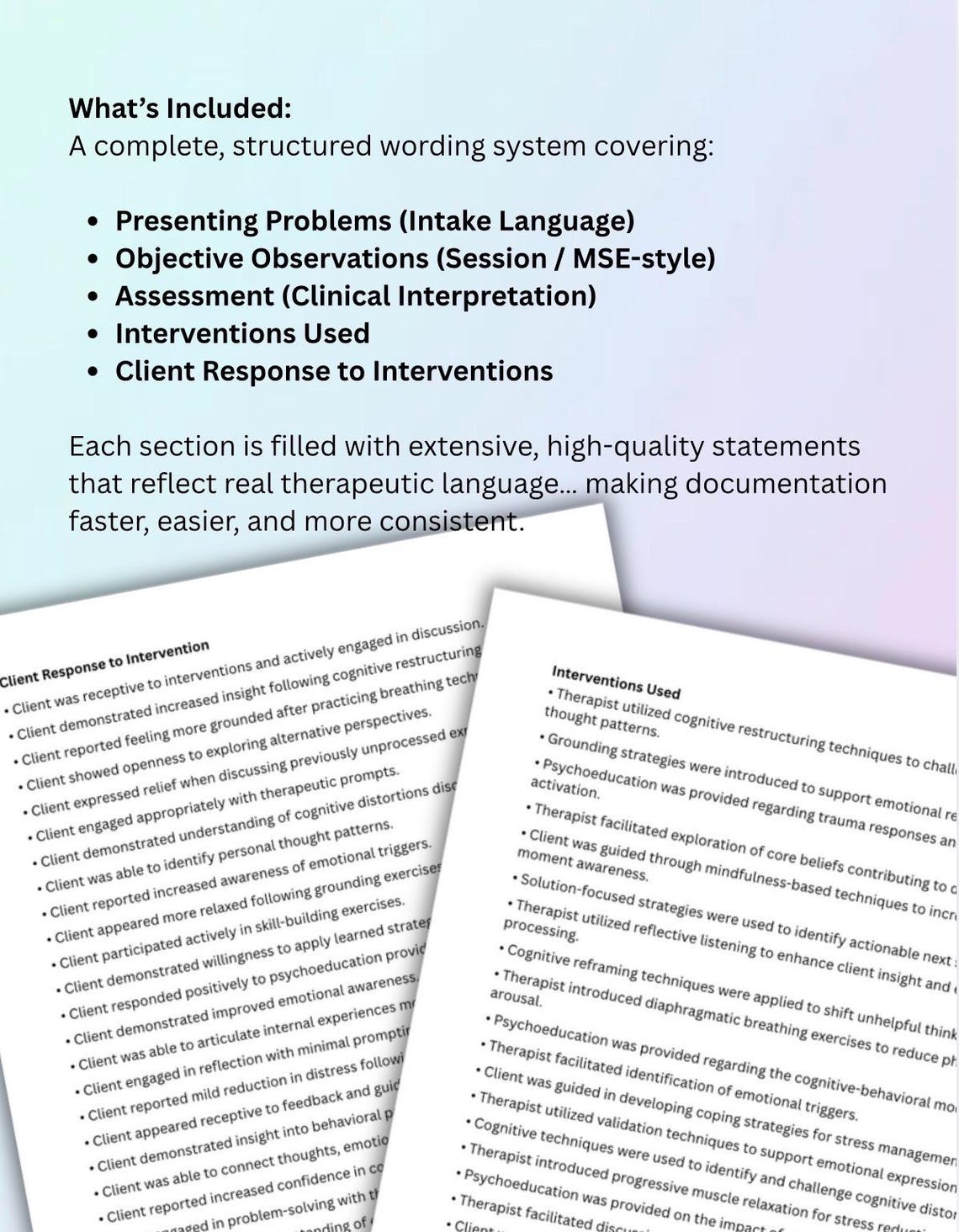 Therapist Documentation Wording Vault SOAP DAP BIRP Notes Copy & Paste ...