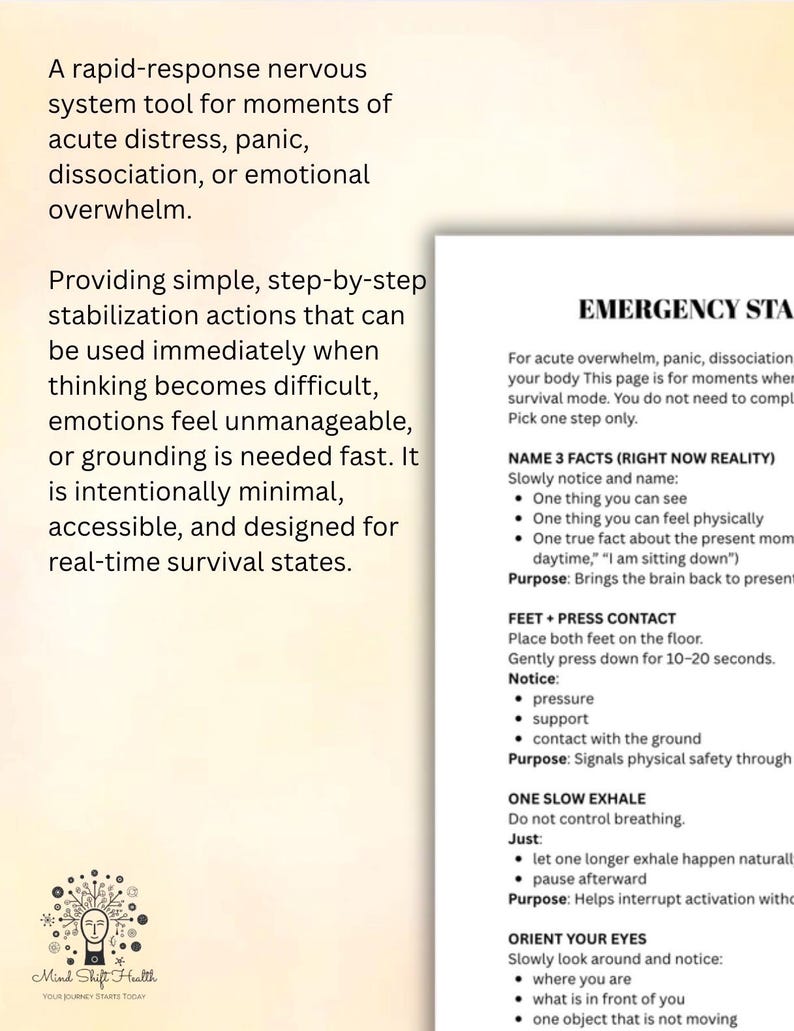 Printable trauma-informed intervention tool with guided questions to explore emotional responses, identify personal needs, build self-understanding, and support healing at a manageable pace.