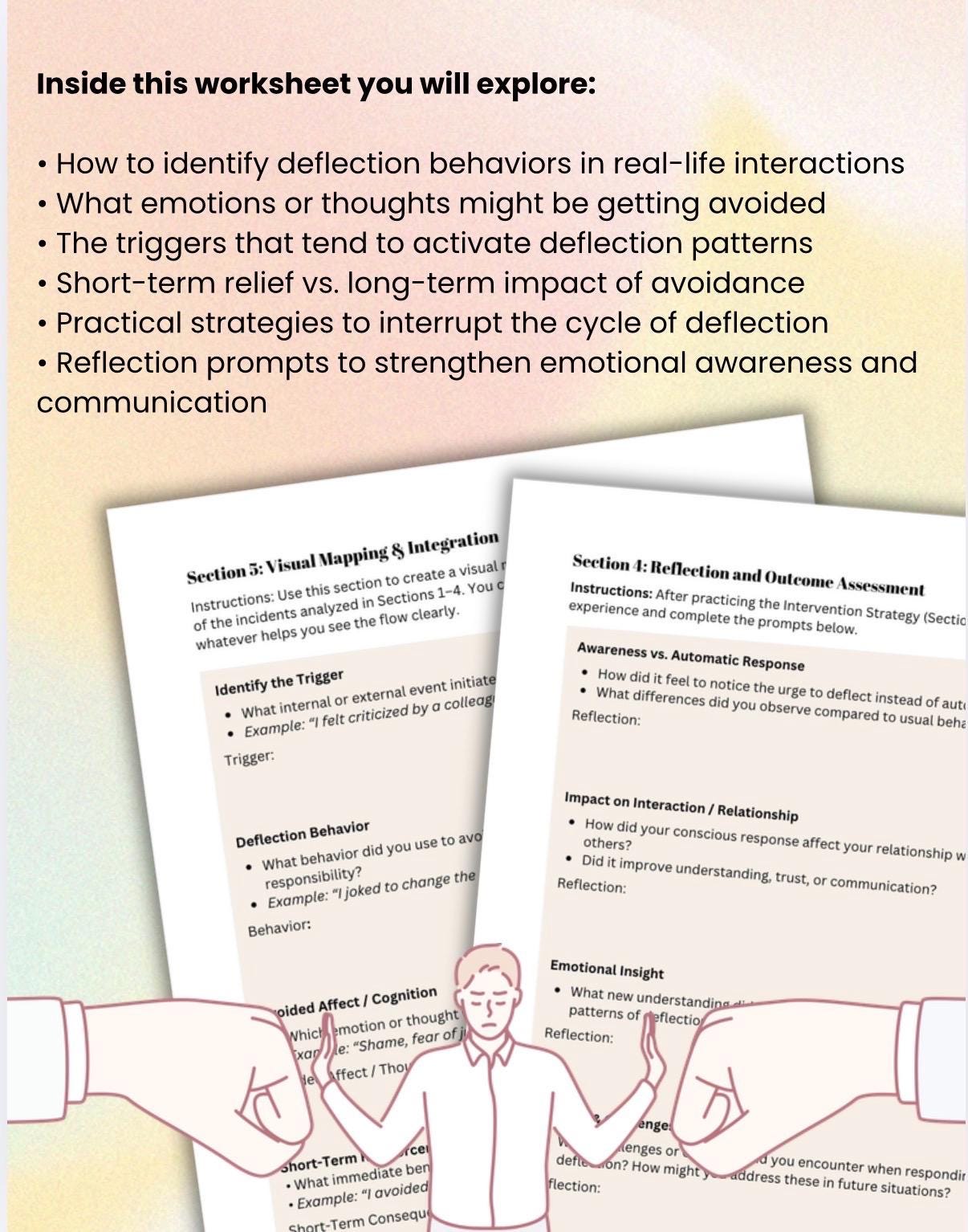 Deflection Awareness Worksheet CBT Therapy Printable for Emotional ...