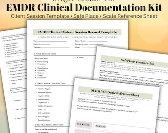EMDR Clinical Documentation Set for Therapists Session Template Safe Place SUD/VOC Therapy Documents