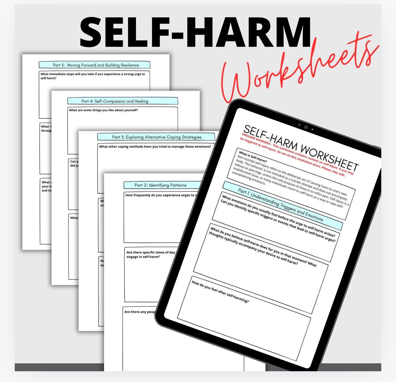 Self Harm Worksheet: Self-injury Coping, Triggers, and Support (PDF ...