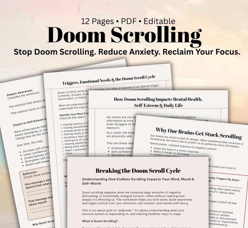 Doom Scrolling Worksheet | Anxiety & Digital Detox (PDF) - Etsy