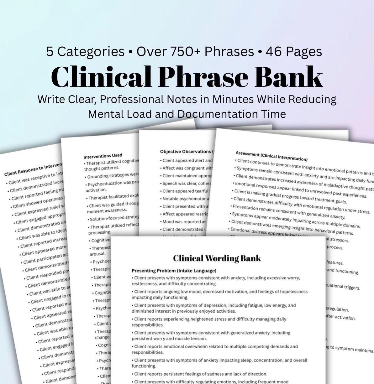 Therapist Documentation Wording Vault SOAP DAP BIRP Notes Copy & Paste ...