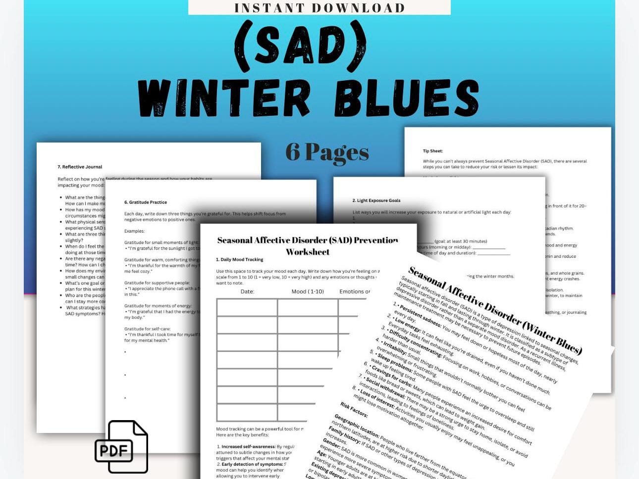 Winter Blues Worksheets SAD Seasonal Affective Disorder Dark  Season Moods Depression Management Winter onset January February
