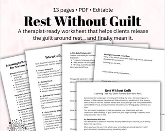 Rest Without Guilt Therapy Worksheet for Burnout, Perfectionism & Self-Worth Printable Mental Health Resource