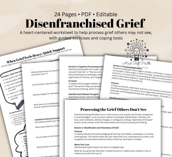 Disenfranchised Grief Worksheet Healing Exercises for Unseen Loss, Self Compassion Emotional Support Digital PDF