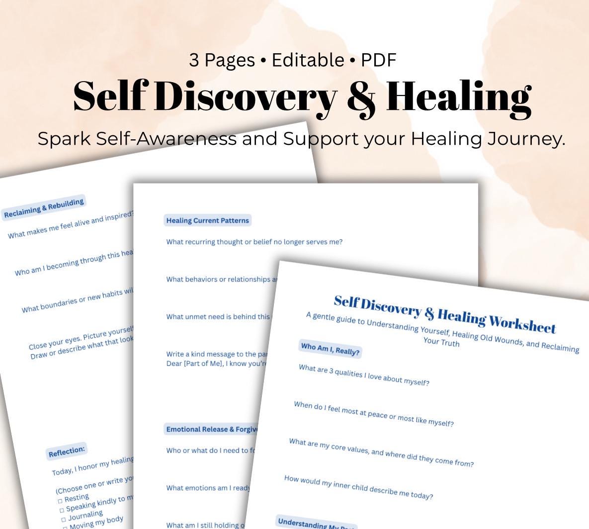 Self Exploration Worksheets.pdf Self-discovery Worksheet | Healing and Clarity Journal (PDF) - Etsy