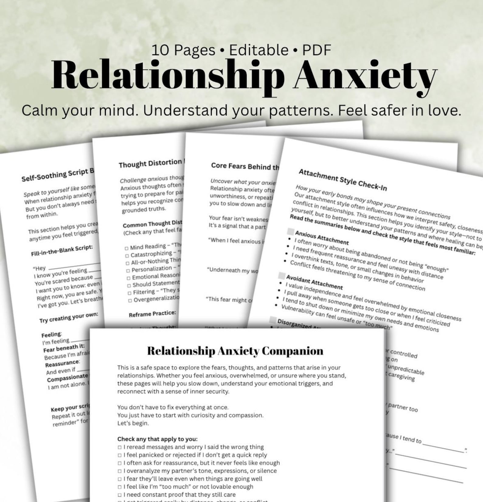 Relationship Anxiety Workbook Printable Therapy Worksheets for ...