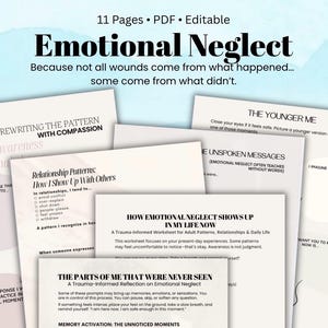 Paquete sobre negligencia emocional, cuaderno de trabajo para la sanación del niño interior, hojas de trabajo de terapia informada sobre el trauma, patrones de relación y sanación del apego.