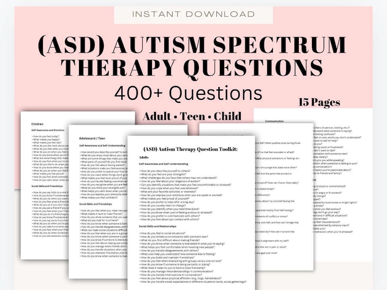 Autism Spectrum Therapy Questions Toolkit for Adults, Teens, Children ...