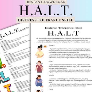 Distress Tolerance Skill Halt Hungry Angry Lonely Tired Therapy Acronym Tool for Clients Stressors Recovery