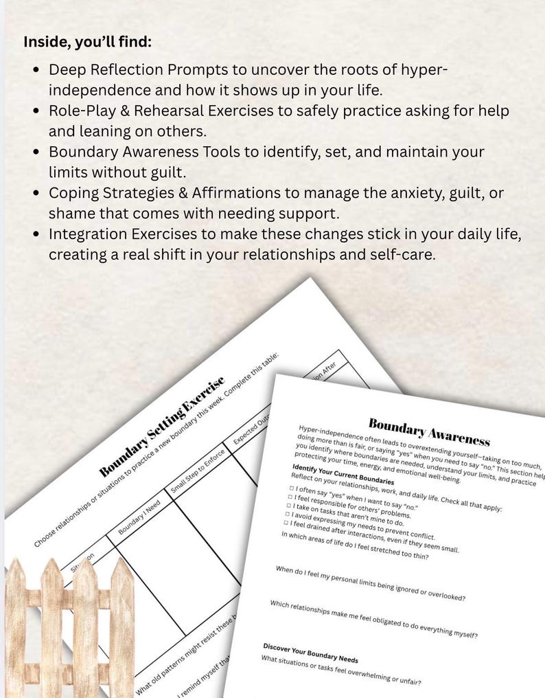 Hyper-independence Worksheet Boundaries, Self-reflection, Coping Skills ...