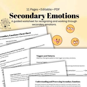 Secondary Emotions Worksheet Therapy Handout & Self-Help Guided Reflection Tool for Emotional Awareness  Regulation