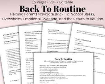 Back to School Anxiety Parent Workbook Parenting Stress, Overwhelm & Emotional Regulation Back to Routine Mental Health Printable
