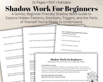 Shadow Work for Beginners Shadow Work Journal Pages Prompts Self Reflection Workbook Inner Work & Self Awareness Printable Therapy Resource