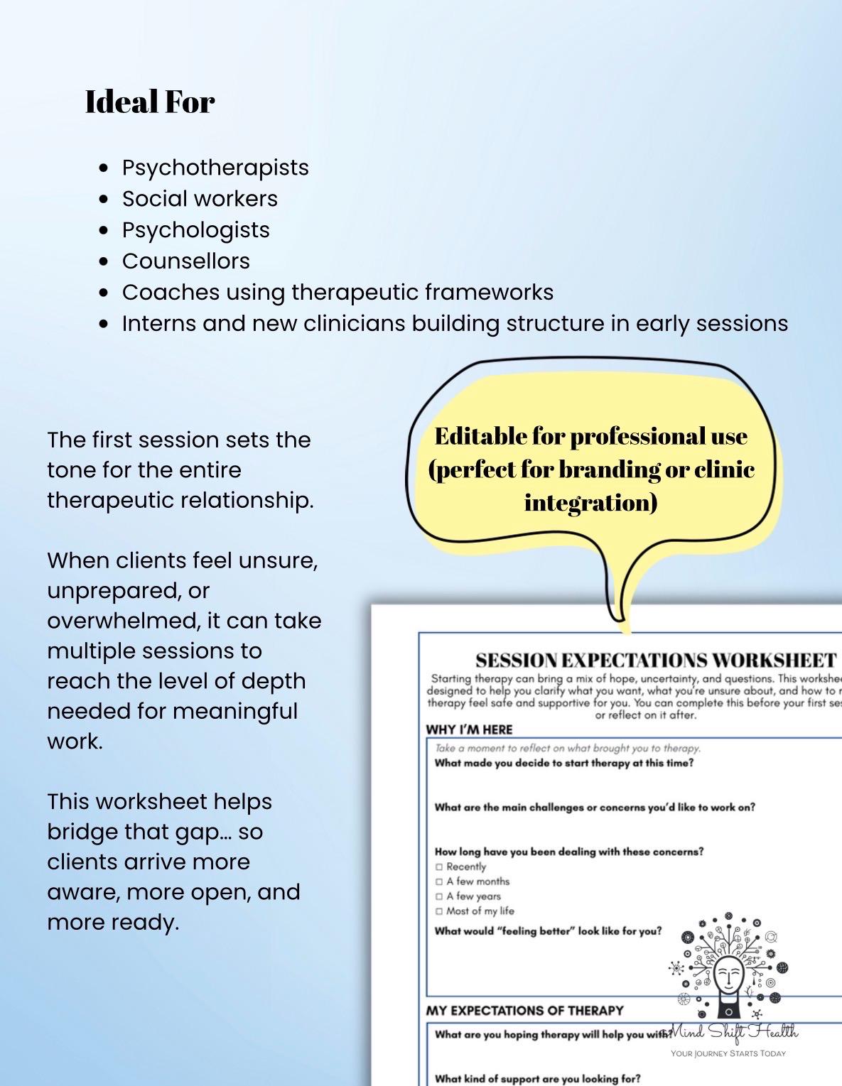 Therapy Session Expectations Worksheet for New Clients (PDF) - Etsy