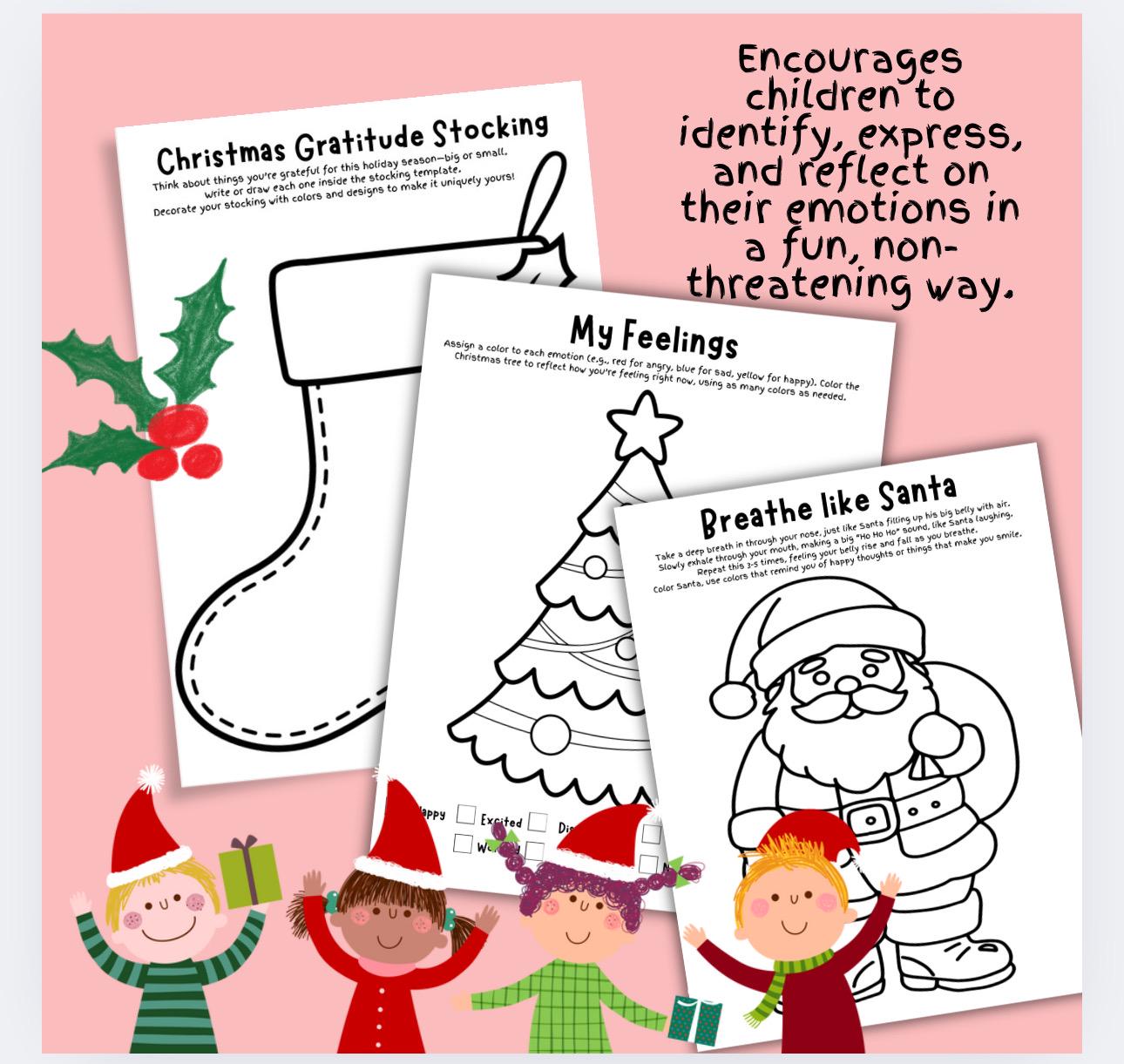 kids christmas therapy worksheets: emotional check-in activities