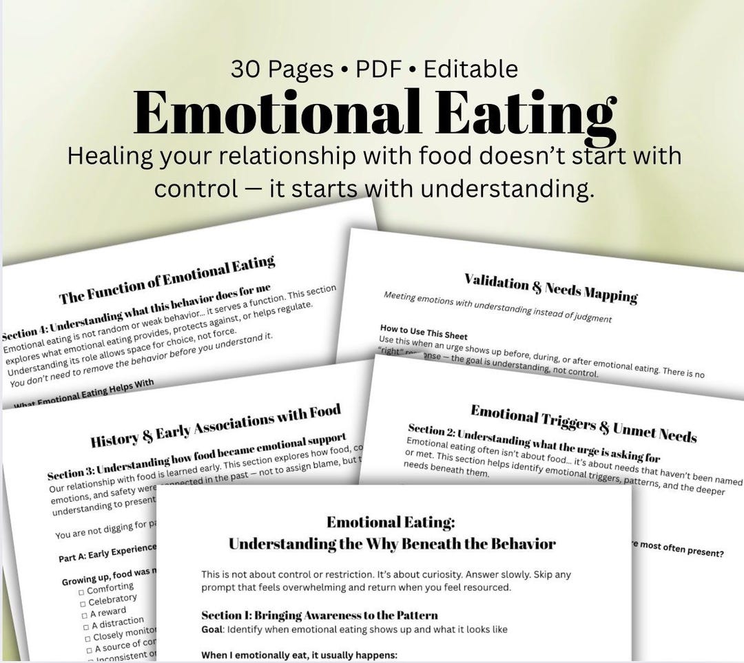 Emotional Eating Workbook Self-compassion & Non-diet Healing Worksheets ...