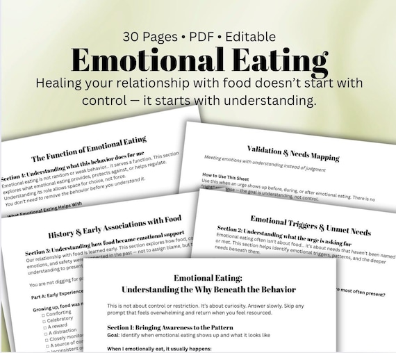 Emotional Eating Workbook Self-Compassion & Non-Diet Healing Worksheets Understand Triggers, Urges Unmet Needs