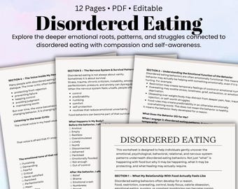 Disordered Eating Workbook  Emotional Eating & Body Image Therapy Worksheets Trauma-Informed Self Worth Food Relationship