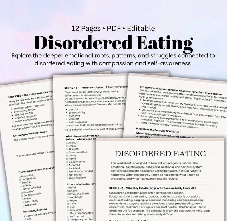 Disordered Eating Workbook Emotional Eating & Body Image Therapy ...