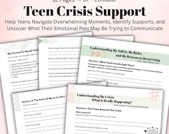 Teen Crisis Support Workbook Safety Planning & Emotional Recovery Worksheets for Teens Therapy Mental Health Resource