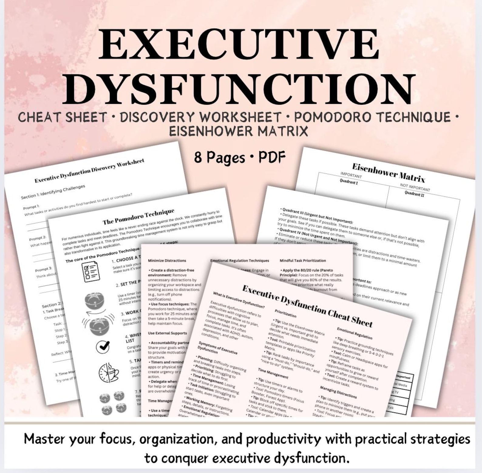 Executive Function Dysfunction Cheat Sheet Regulate Thoughts ...