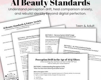 Perception Drift Workbook AI Beauty Standards, Self-Image, Social Media Comparison & Future Anxiety Worksheets