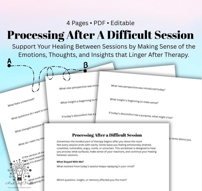 Processing After a Difficult Therapy Session Therapeutic Reflection Worksheet Emotional Processing Tool for Clients Between Sessions image 1