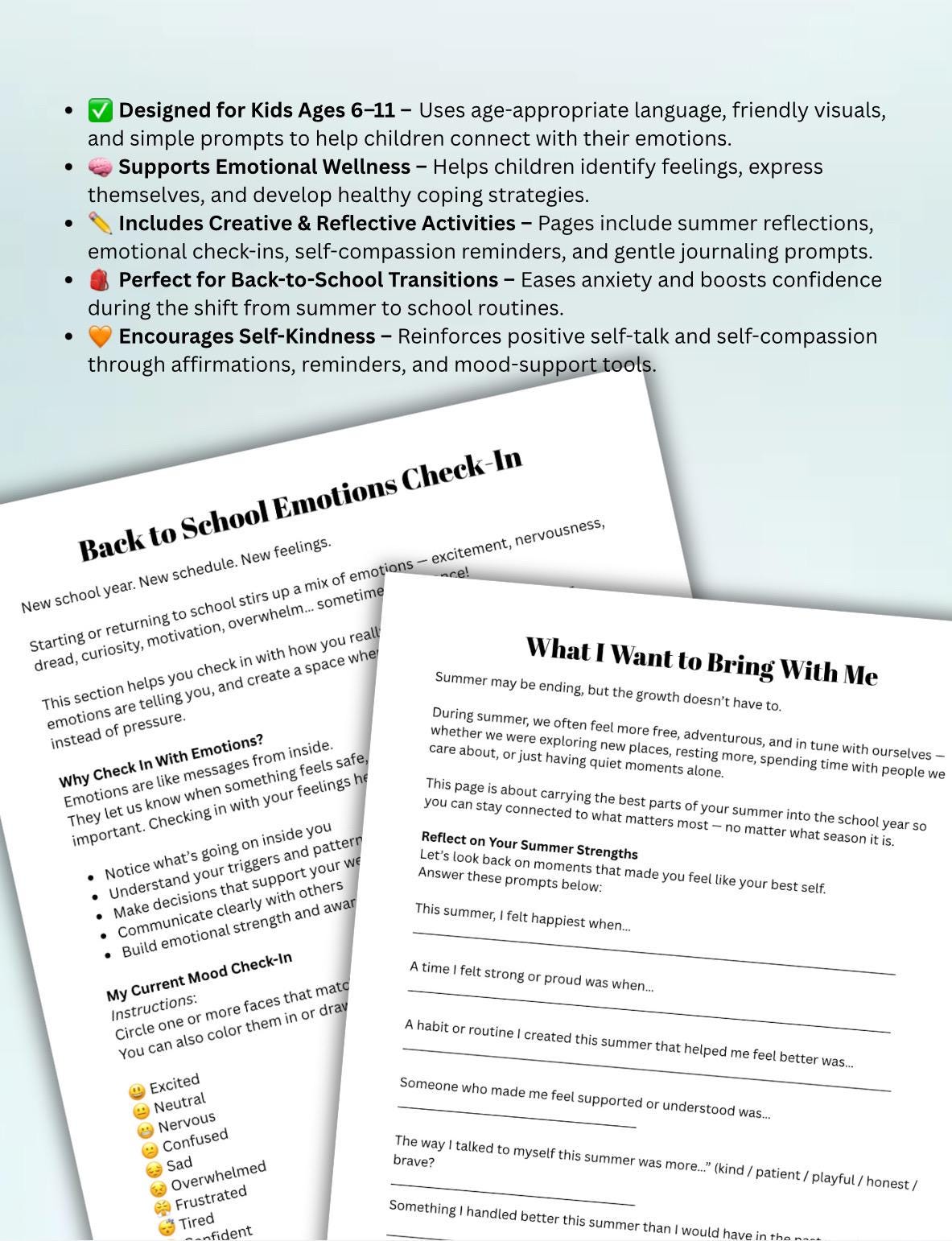 Back to School Mental Health Workbook: Coping Skills & Feelings Check ...