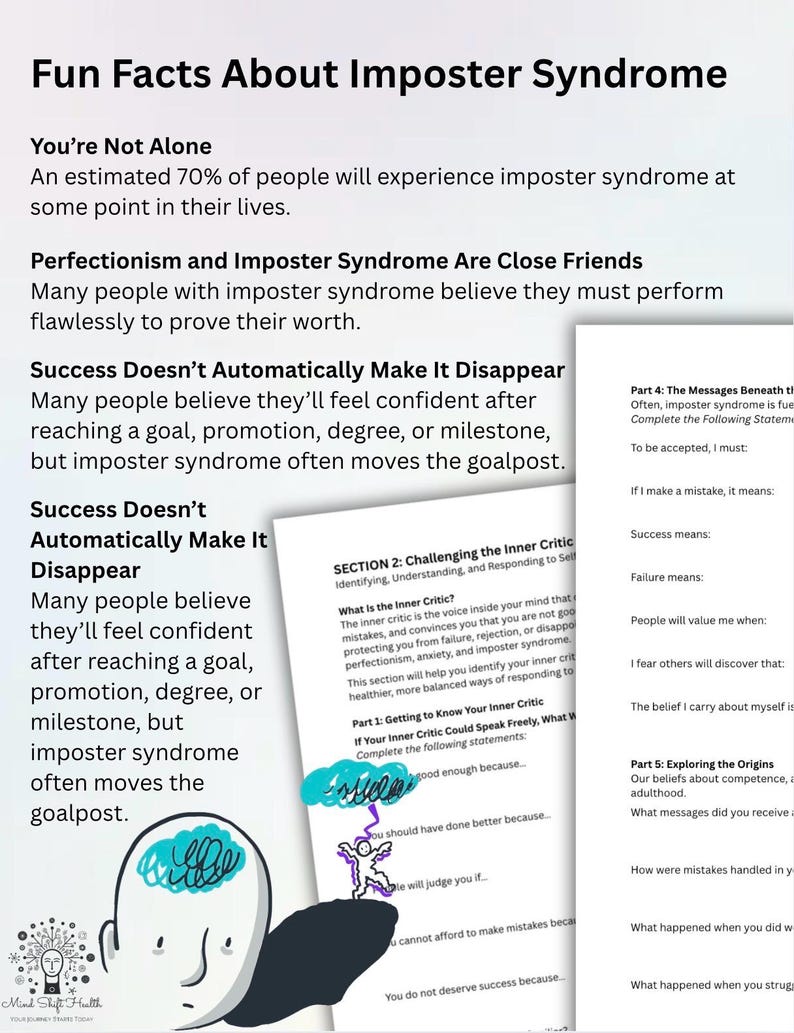 Imposter Syndrome Workbook Therapy Worksheets for Self-Doubt, Confidence Building, Self-Esteem & Self-Trust for Adults Therapist Resource image 4