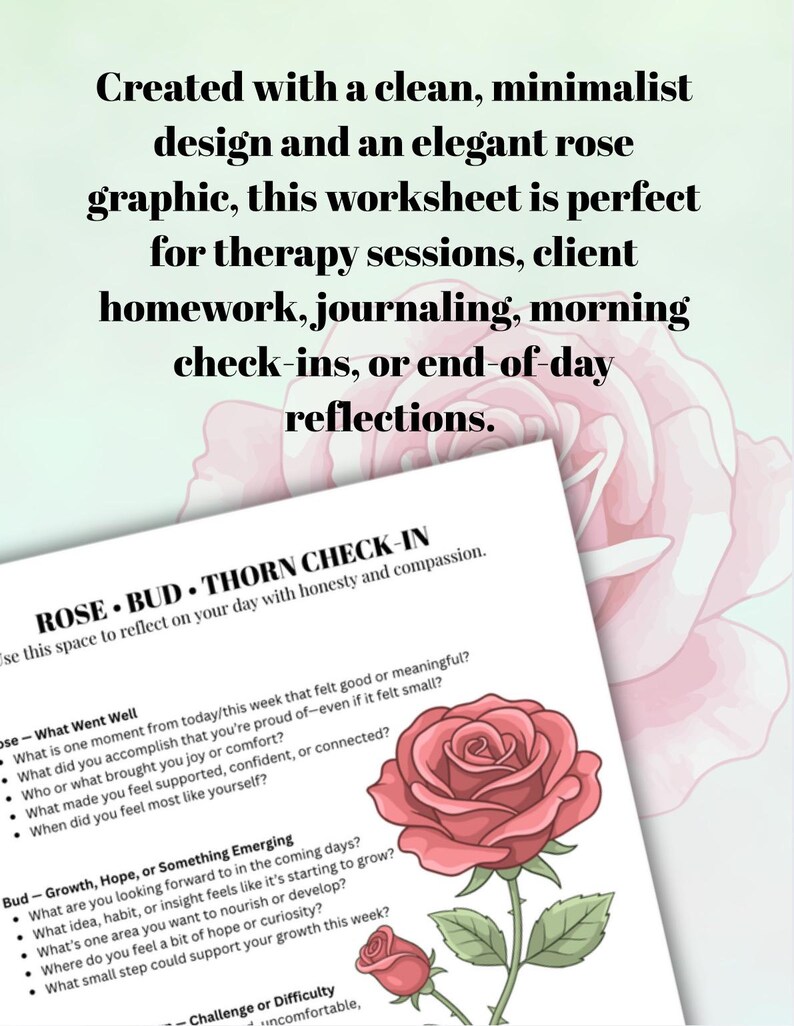 Rose Thorn Bud Worksheet, Daily Reflection & Mental Health (PDF) - Etsy