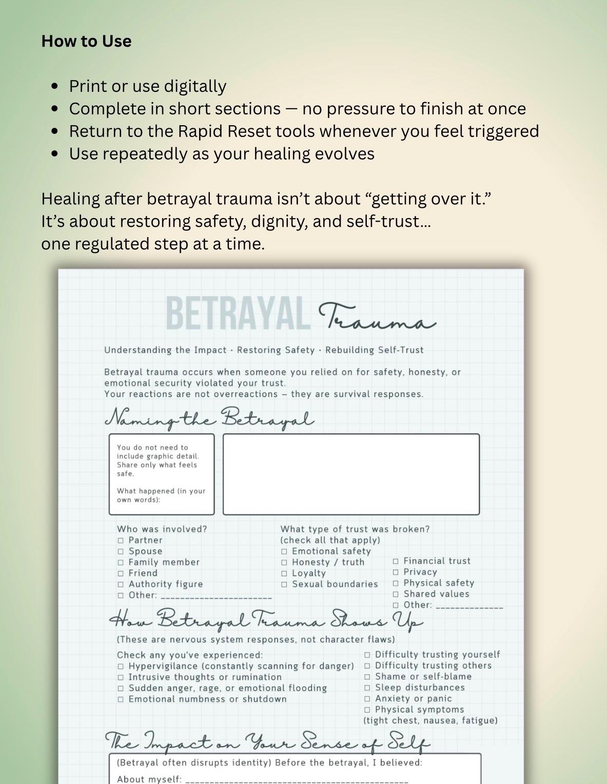 Betrayal Trauma Healing Worksheet: Trust Recovery, Nervous System ...
